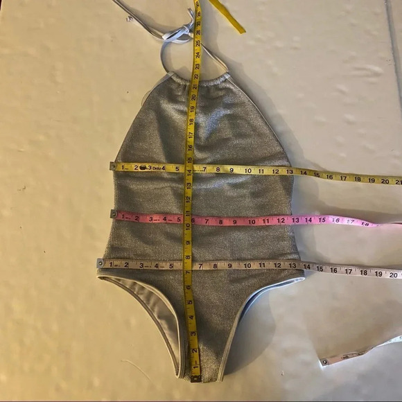 Sam Edelman Silver Mesh Halter Bathing Suit Womens XS One Piece Swim NWT New - Picture 16 of 16